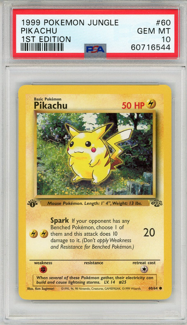 Pikachu 1999 Pokemon Jungle 1st Edition Card #60 (PSA Gem Mt 10) | Hollywood Collectibles Pikachu 1999 Pokemon Jungle 1st Edition Card #60 (PSA Gem Mt 10) | Hollywood Collectibles