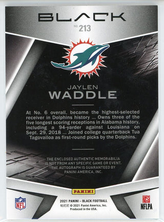 Jaylen Waddle Autographed 2021 Panini Black Rookie Patch Card #213