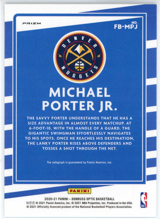 Michael Porter Jr. Autographed 2020-21 Panini Donruss Optic Fastbreak Disco Prizm Rookie Card #FB-MPJ