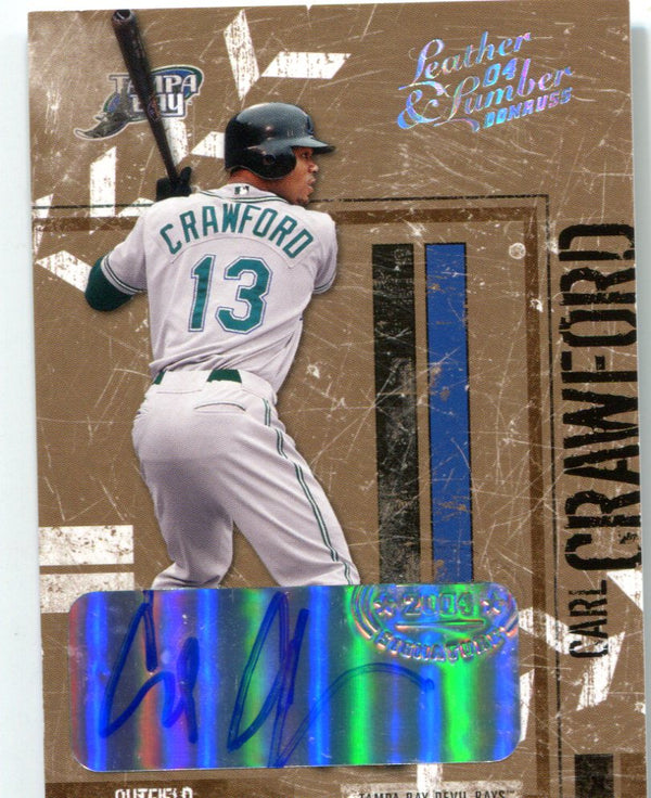 Carl Crawford 2004 Donruss Leather & Lumber Autographed Card #16/50