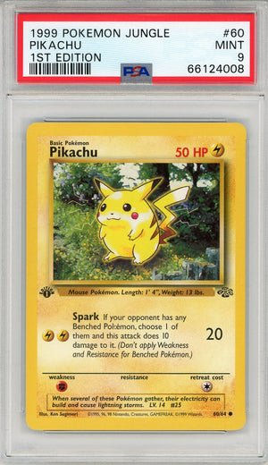 1st edition pikachu pokemon card Pikachu 1999 Pokemon Jungle 1st Edition Card #60 (PSA Mint 9)