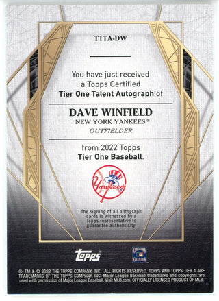 Dave Winfield Autographed 2022 Topps Tier One Talent Card #TITA-DW