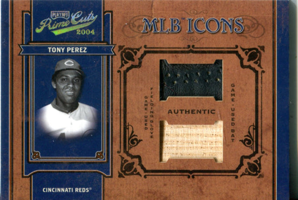 Tony Perez 2004 Playoff Game Used Bat and Jersey Card 6/10