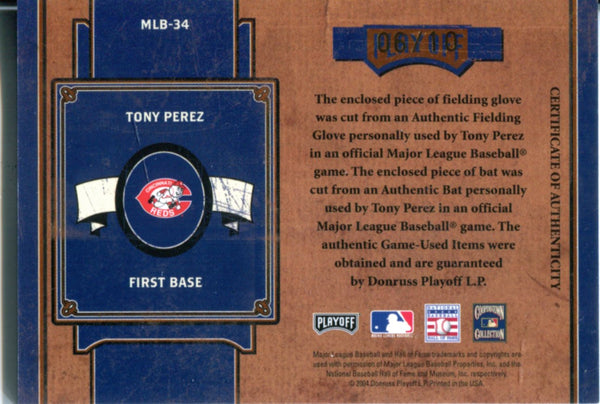 Tony Perez 2004 Playoff Game Used Bat and Jersey Card 6/10