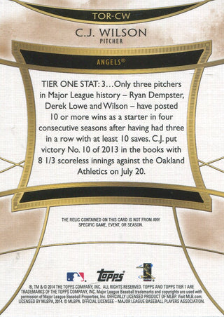CJ Wilson 2014 Topps Game-Worn Jersey Card #160/399