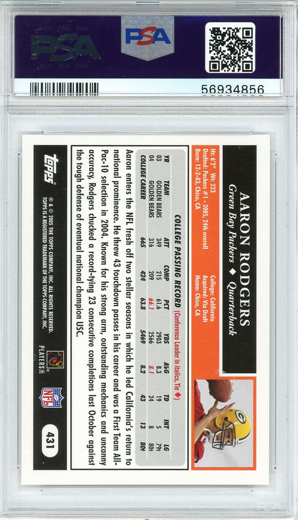 Aaron Rodgers 2005 Topps Rookie Card #431 (PSA)