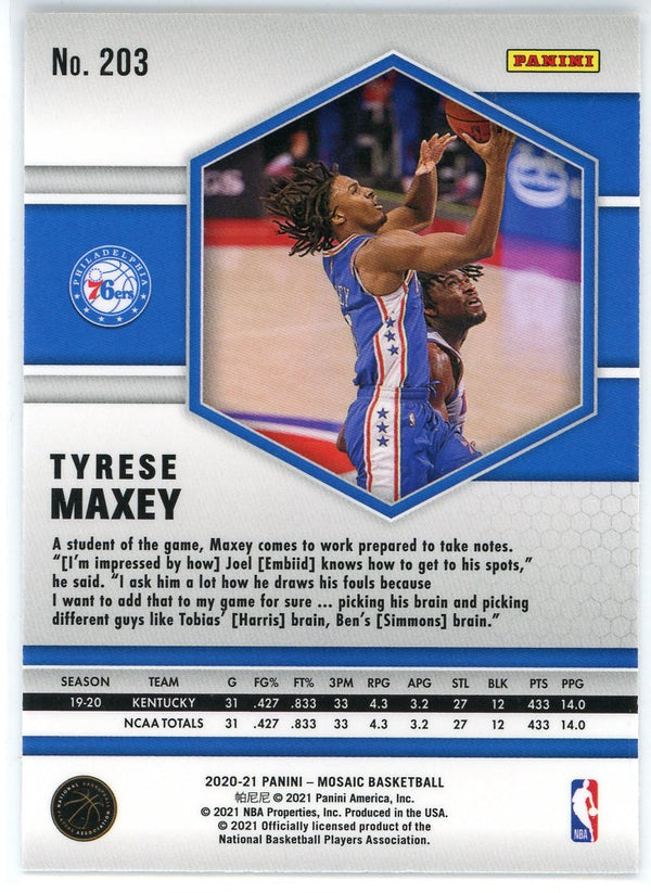 Tyrese Maxey 2020-21 Panini Mosaic Rookie Card #203