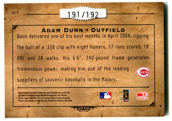 Adam Dunn 2004 Donruss Leather & Lumber Autographed Lumber Cuts Card #191/192