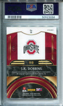 JK Dobbins 2020 Panini Chronicles Draft Picks Spectra Green Prizm Autographed Rookie Card 1/5 (PSA Mint 9, Auto 10)