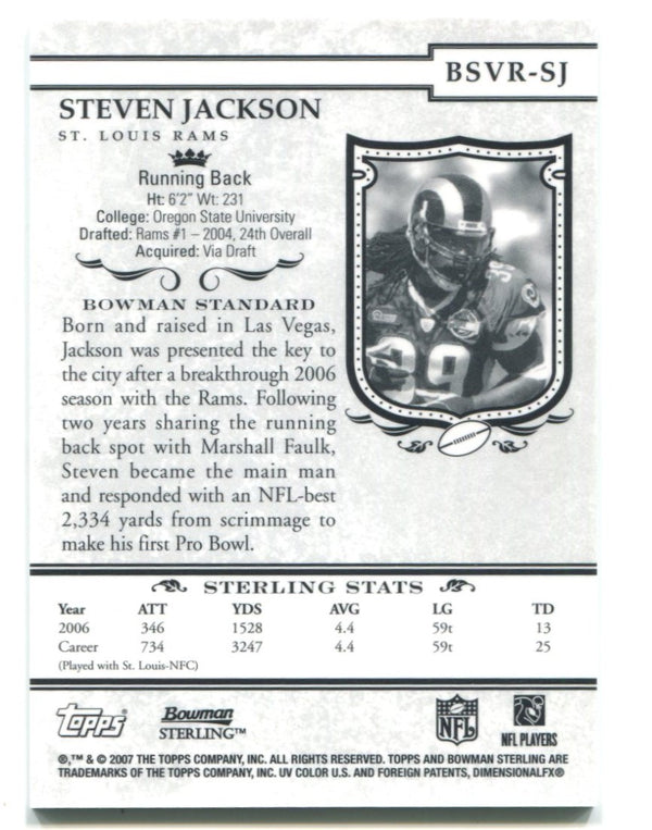Steven Jackson Topps Bowman Sterling Pro Bowl Jersey Card 2007 BSVR-SJ