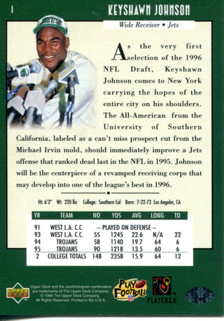 Keyshawn Johnson 1996 Upper Deck Rookie Card #1