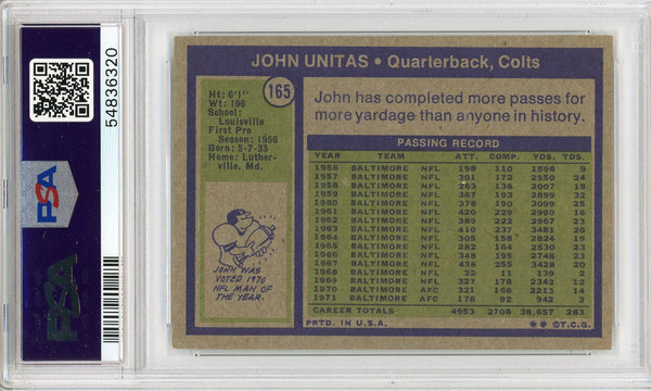 Johnny Unitas Autographed 1972 Topps Card (PSA)