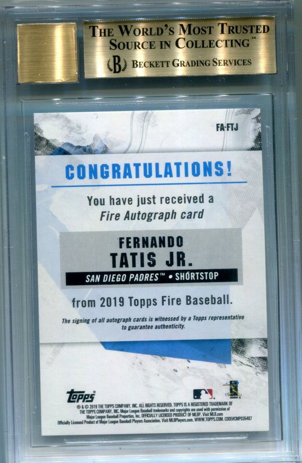 Fernando Tatis Jr 2019 Topps Fire AUTOGRAPHS #FAFTJ BGS 9.5 GEM /AUTO 9  RC