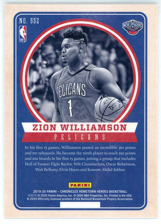 Zion Williamson 2019-20 Panini Chronicles Home Town Heroes Rookie Card #SS2
