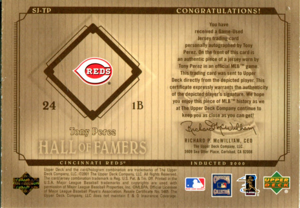 Tony Perez 2001 Upper Deck Game Worn Jersey and Autographed Card