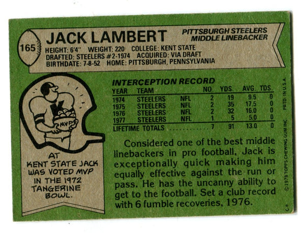 Jack Lambert Topps 1978 #165 Card