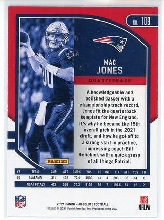 Mac Jones 2021 Panini Absolute Football Rookie Card #109