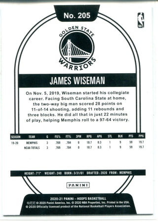 James Wiseman 2020-21 Panini NBA Hoops Rookie Card #205