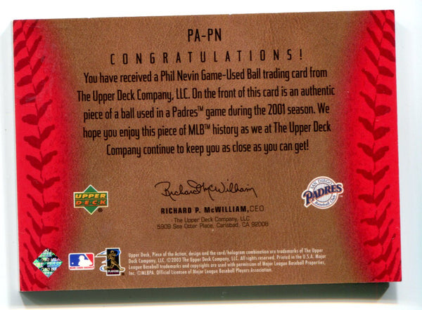 Phil Nevin 2003 Upper Deck Piece of The Action #PAPN Jersey Card