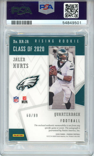 Jalen Hurts 2020 Panini Phoenix Risking Rookie Patch Card #RRJA (PSA)