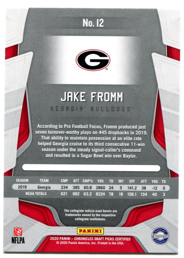Jake Fromm 2020 Panini Chronicles Draft Picks Certified Rookie Card