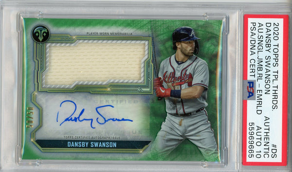 Dansby Swanson Autographed 2020 Topps Triple Threads Jumbo Emerald Jersey Card (PSA Auto 10)