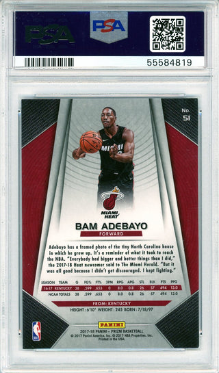 Bam Adebayo 2017 Panini Prizm Rookie Card #51 (PSA Mint 9)