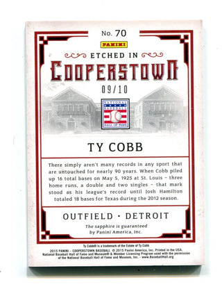 Ty Cobb 2015 Panini Etched in Cooperstown Sapphire #70 Card 09/10