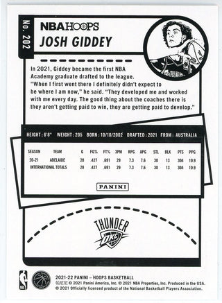 Josh Giddey 2021-22 Panini Hoops Rookie Card #202