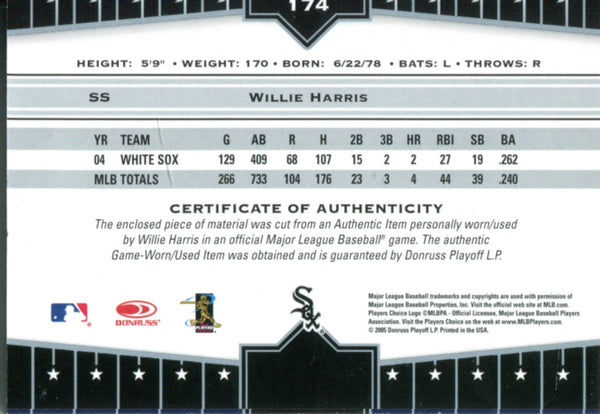 Willie Harris 2005 Donruss Game Used Bat Card