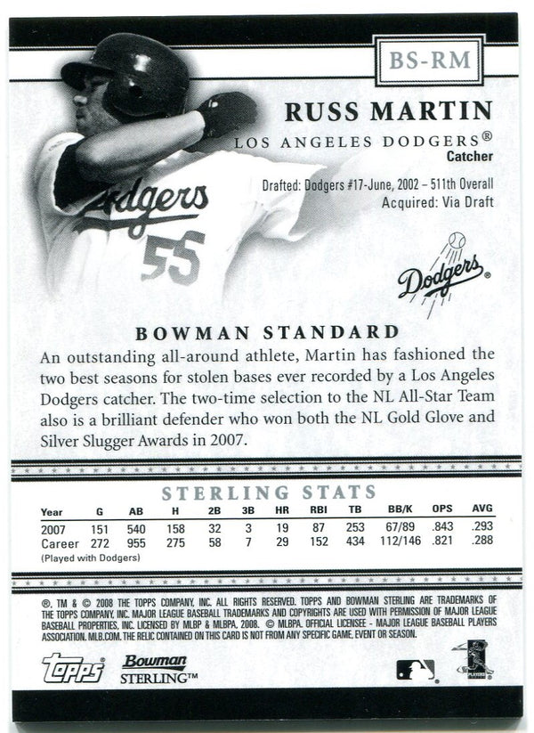 Russel Martin Bowman Sterling Bat Card 2008
