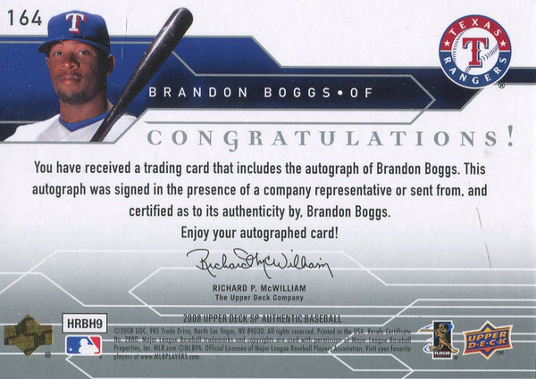 Brandon Boggs 2008 SP Autographed Rookie Card #615/999