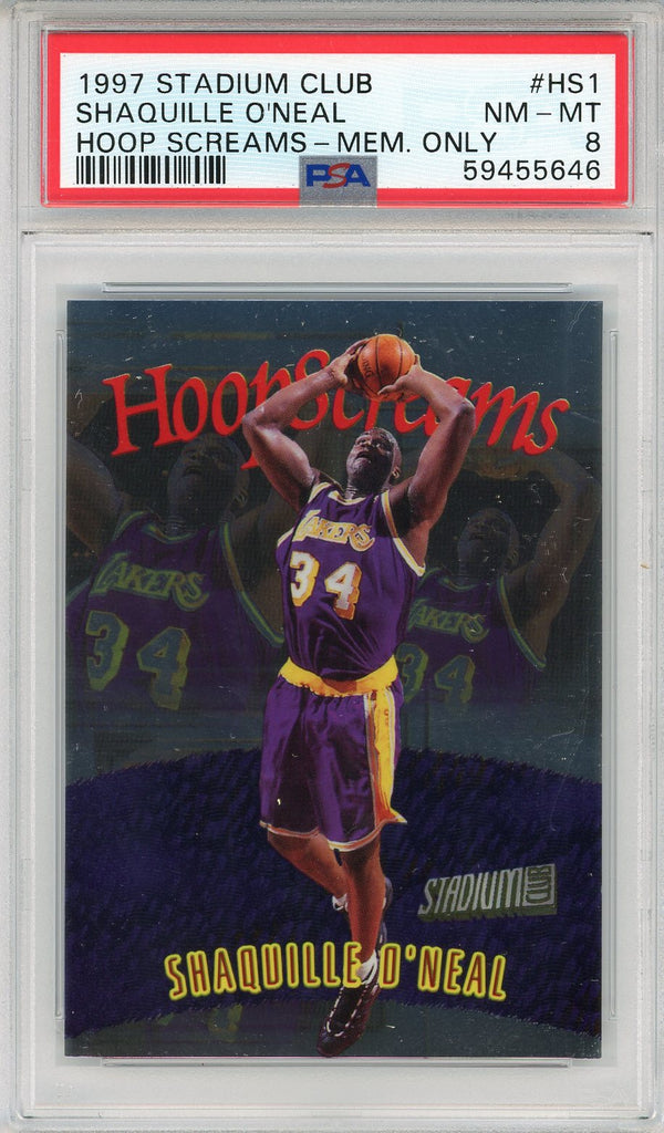 Shaquille O'Neal 1997 Topps Stadium Club Hoop Screams Members Only Card #HS1 (PSA NM-MT 8)