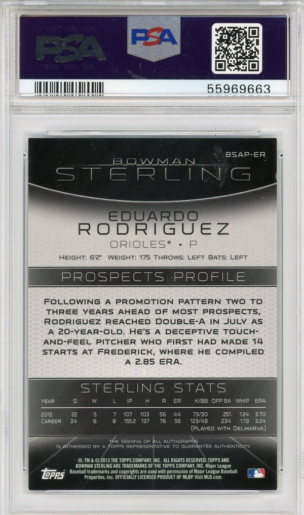 Eduardo Rodriguez Autographed 2013 Bowman Sterling Rookie Card (PSA Auto 10)