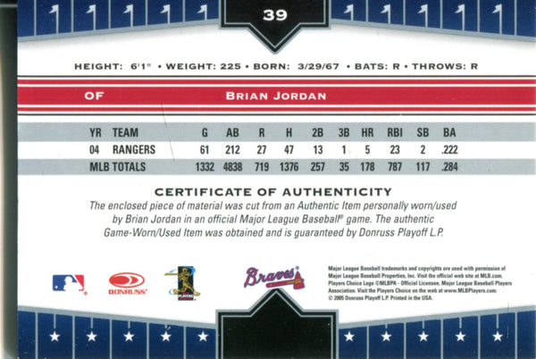 Brian Jordan 2005 Donruss Game Used Jersey Card