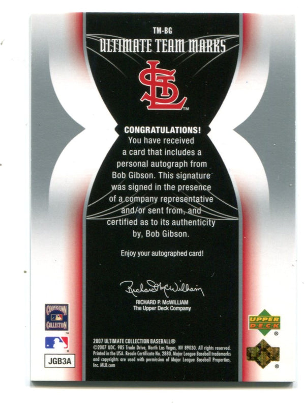Bob Gibson 2007 Upper Deck Ultimate Team Marks #TMBG Auto Card 23/60