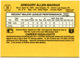 Greg Maddux 1986 Donruss Card