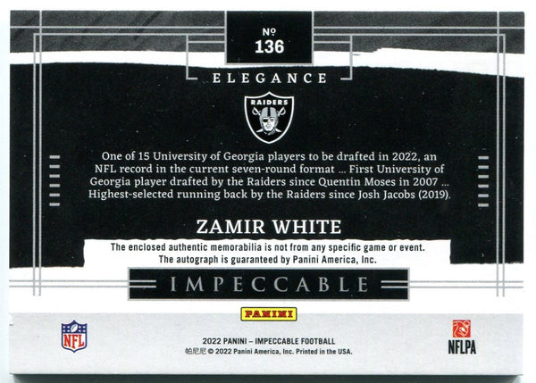 Zamir White Panini Impeccable Elegance Rookie Patch Auto 30/75