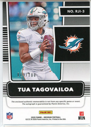 Tua Tagovailoa Autographed 2020 Panini Obsidian Rookie Patch Card #RJI-3