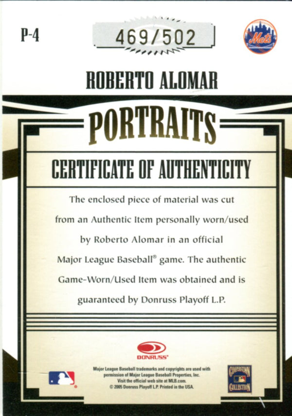 Roberto Alomar 2005 Donruss Game Worn Jersey Card 469/502
