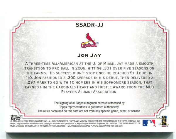 Jon Jay Topps Signature Swatches Auto Jersey Card 067/250