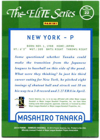 Masahiro Tanaka Donruss Elite Series Rookie Refractor 113/199