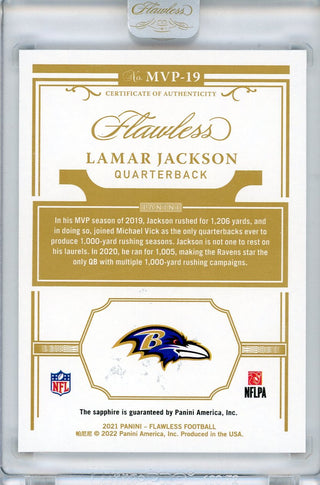 Lamar Jackson 2021 Panini Flawless MVPs Sapphire Encased Card #MVP-19