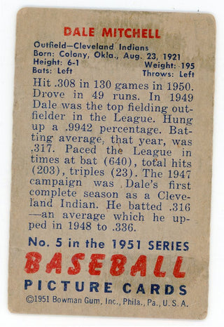 Dale Mitchell 1951 Bowman Card #5