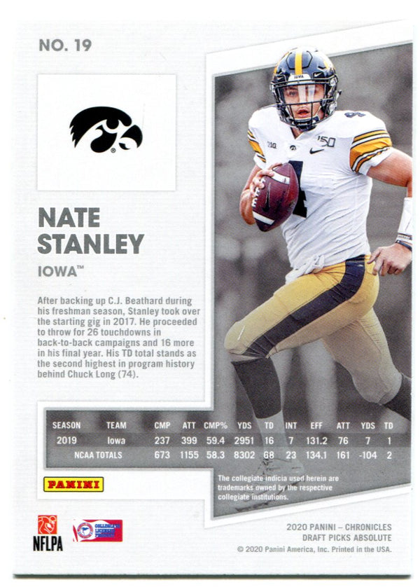Nate Stanley 2020 Panini Chronicles Draft Picks Absolute Rookie Card