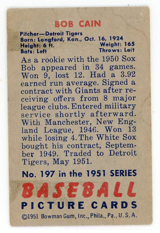 Bob Cain 1951 Bowman Card #197
