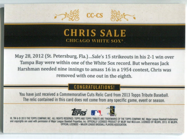Chris Sale 2013 Topps Tribute Jumbo Jersey Relic Card