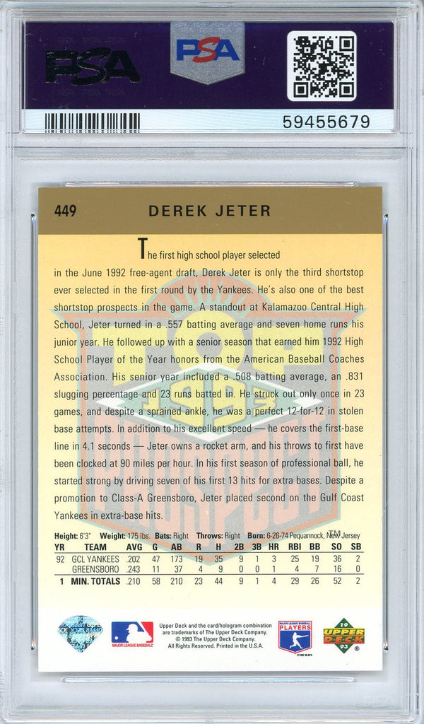 Derek Jeter 1993 Upper Deck Card #449 (PSA NM-MT 8)