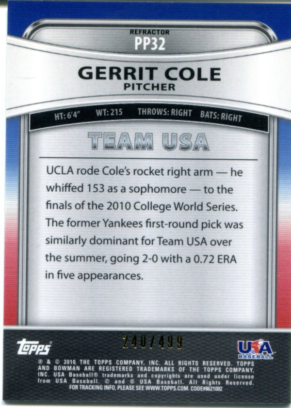 Gerrit Cole 2010 Bowman Platinum Card #240/499