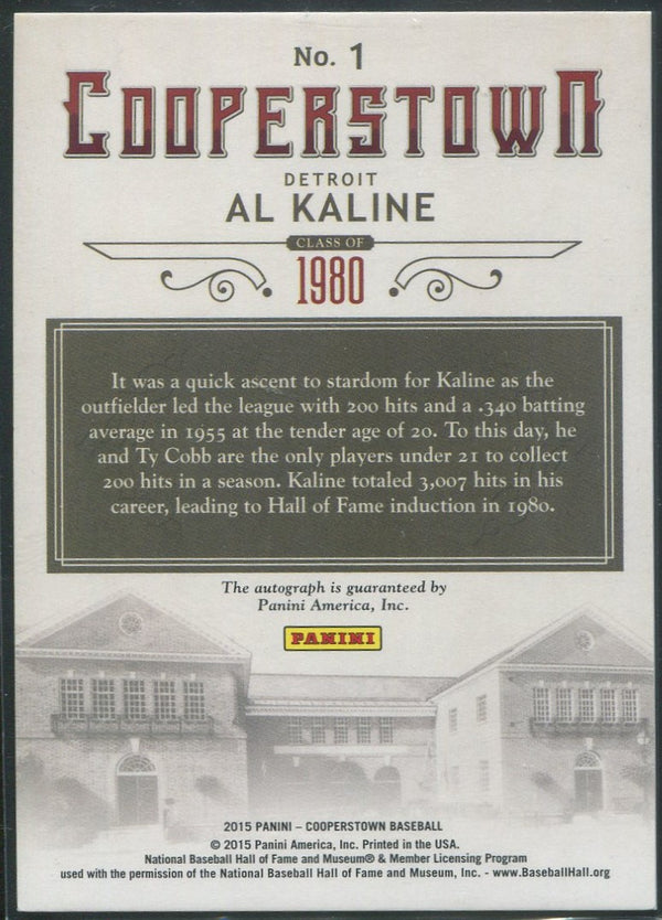 Al Kaline 2015 Panini Cooperstwon Autographed Card #09/49